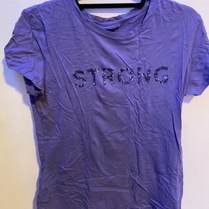strong purple t-shirt!
